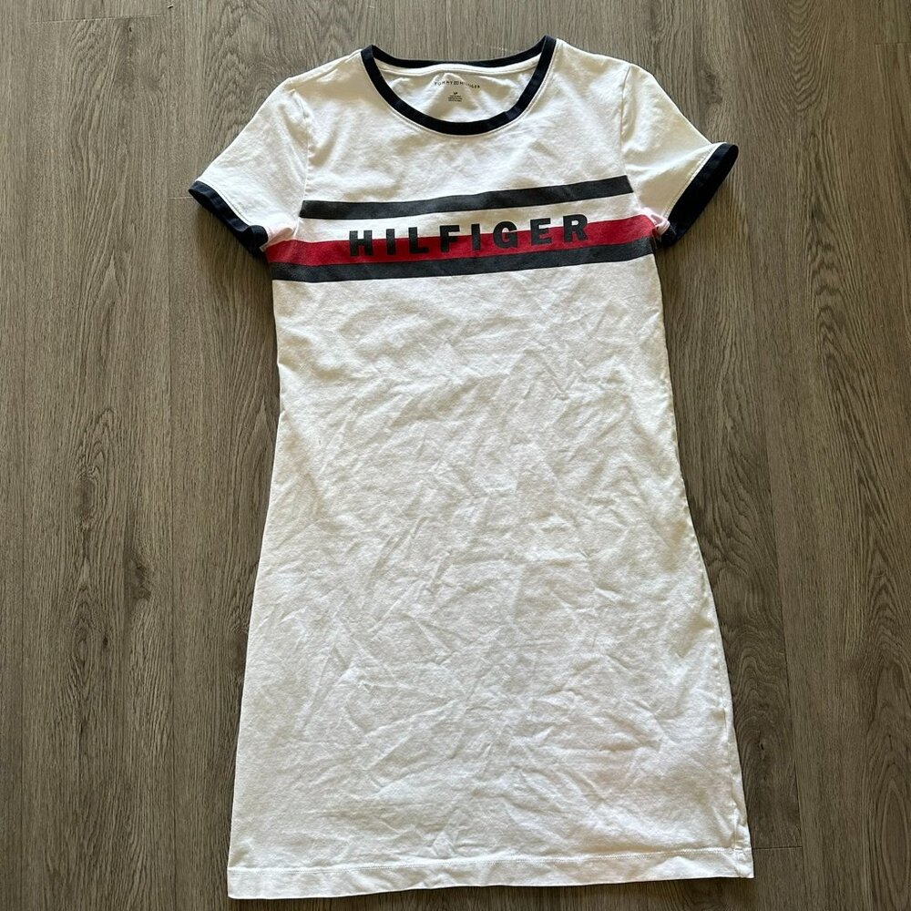 Tommy Hilfiger White T-Shirt Dress Sundress - Size Small - Red White Navy Blue